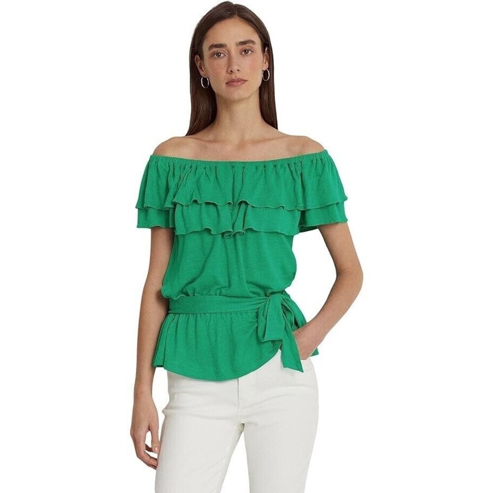 LAUREN Ralph Lauren Women's Jersey Off-the-Shoulder Top Green Size XL